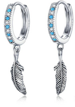 Load image into Gallery viewer, Turquoise Stone Feather Earrings
