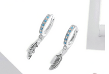 Load image into Gallery viewer, Turquoise Stone Feather Earrings
